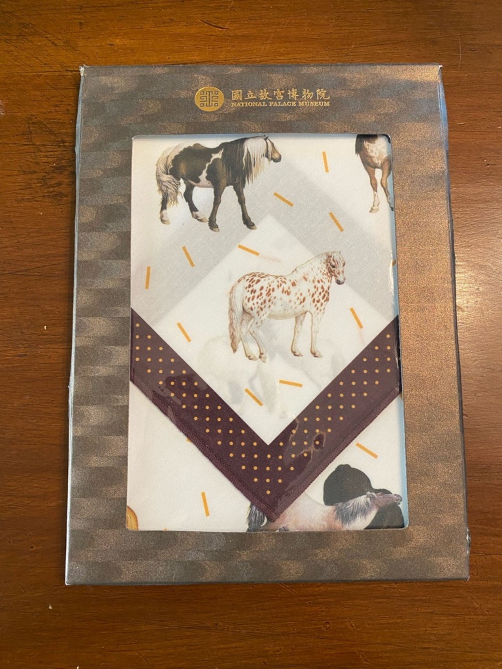 National Palace Museum Horse Print Handkerchief/Scarf- White & Brown